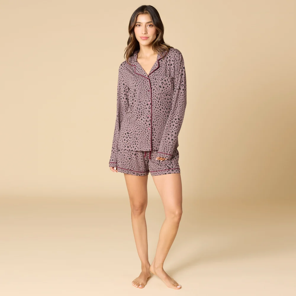 Aria - Slim Notch Collar Long Sleeve Short PJ Set - Image 10