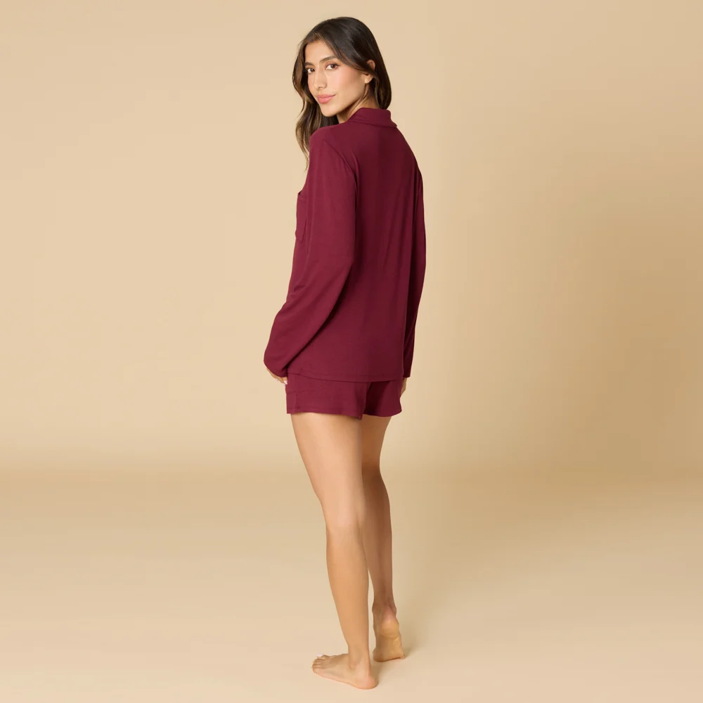 Aria - Slim Notch Collar Long Sleeve Short PJ Set - Image 9