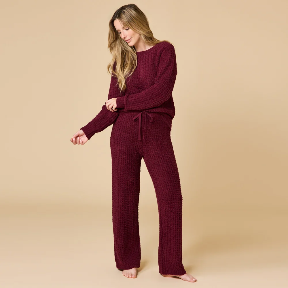 Waffle Knit Marshmallow Boatneck Lounge Set - Image 13