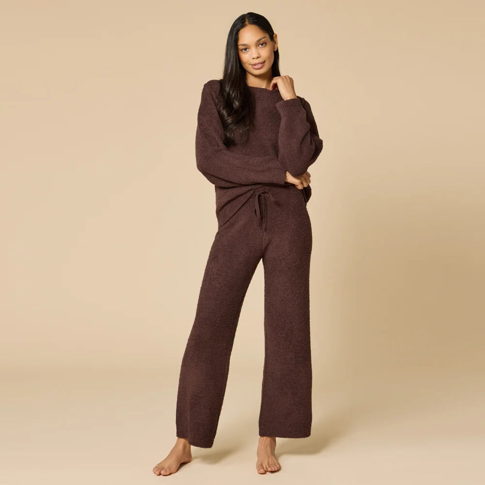 Solid Marshmallow Reverse Seam Crew Neck Lounge Set with Bracelet Sleeve - Image 31