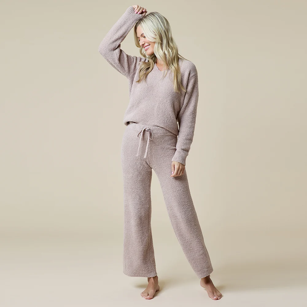 Solid Marshmallow V-Neck Lounge Set - Image 3