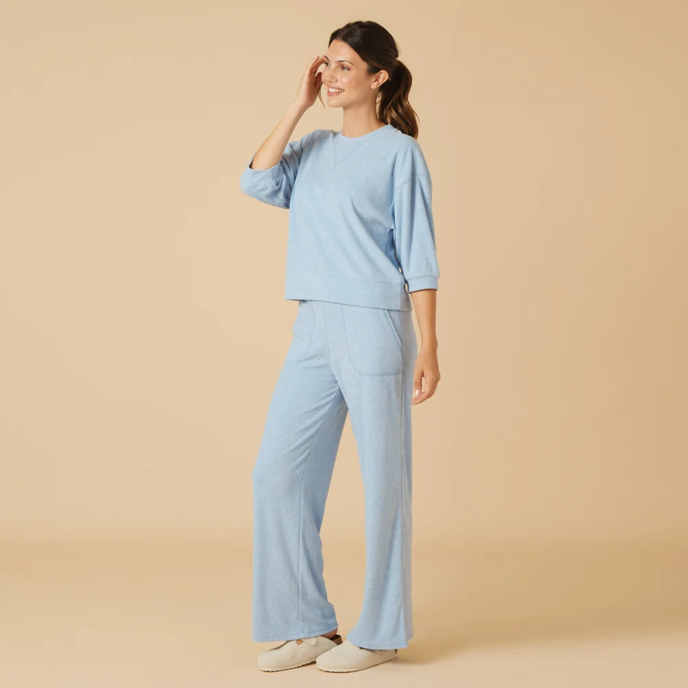 Terry Cropped Sleeve Crew Neck with Wide Leg Pant - Image 12