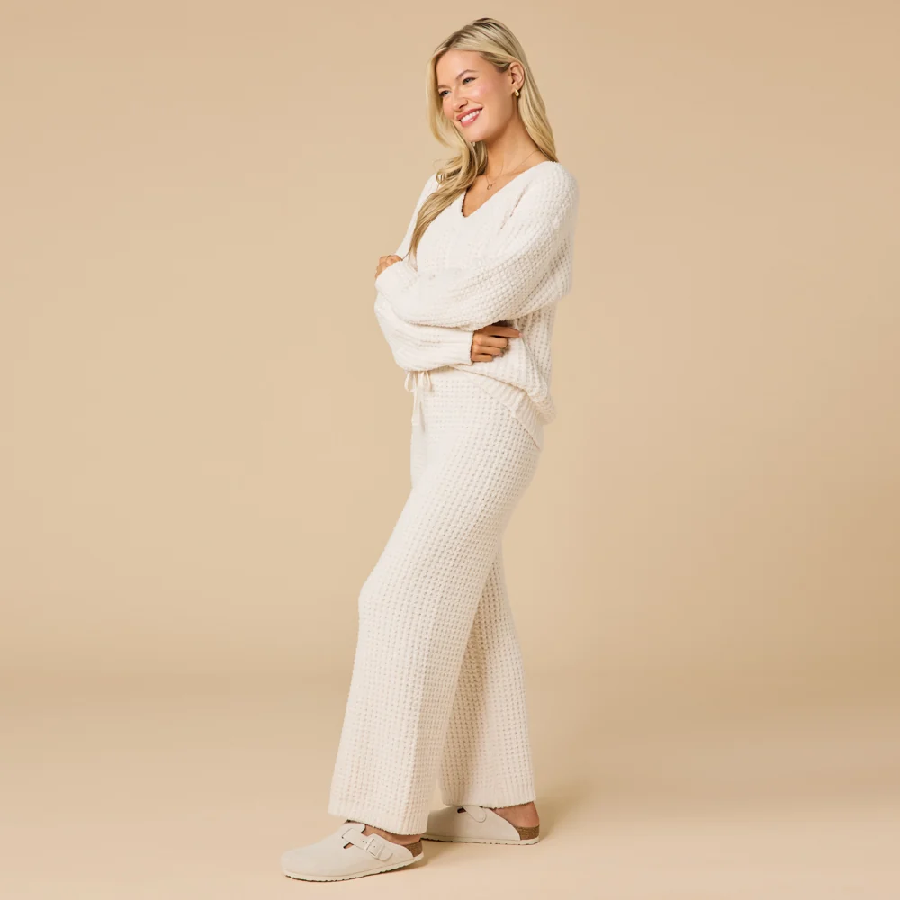 Waffle Knit Marshmallow V-Neck Lounge Set - Image 3